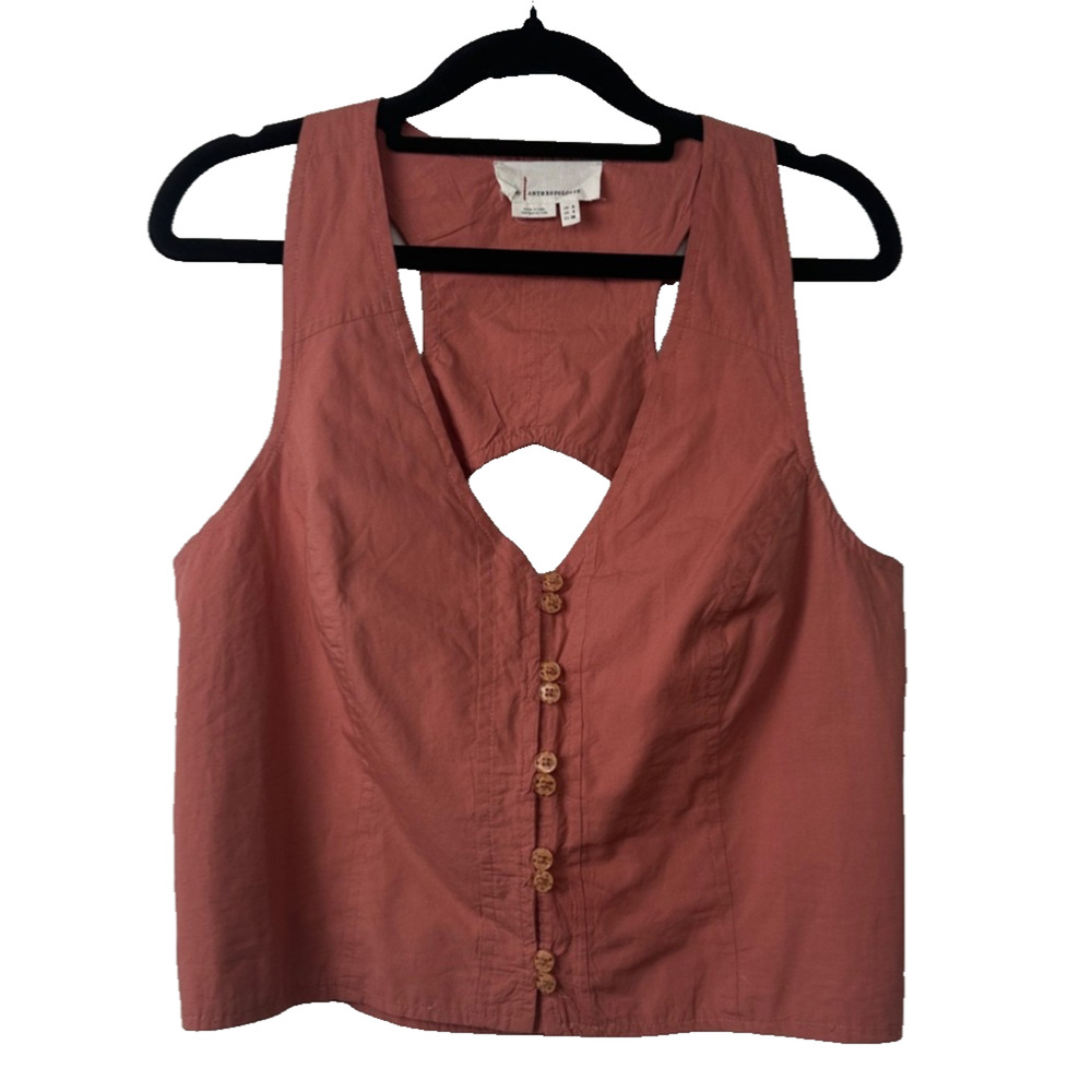 By Anthropologie Sleeveless Seamed Vest Size 4 Coral Cutout Lightweight A39